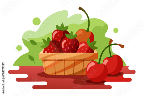 Fresh Basket of Ripe Cherries and Strawberries Spilling Over – Juicy Delight