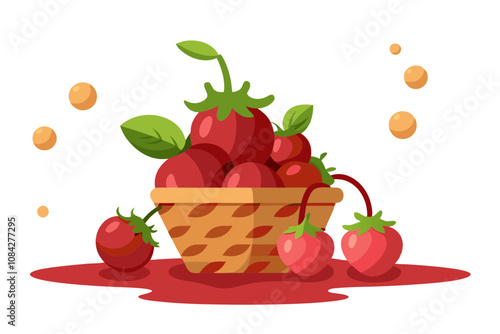 Fresh Basket of Ripe Cherries and Strawberries Spilling Over – Juicy Delight