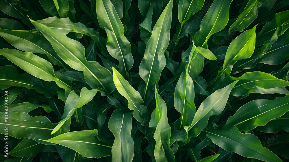 Fototapeta premium Green Corn Leaves Pattern Background Image