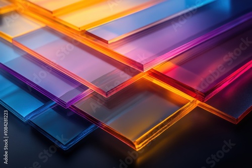 Iridescent 3D layered plexiglass hi-res detail on the black background
