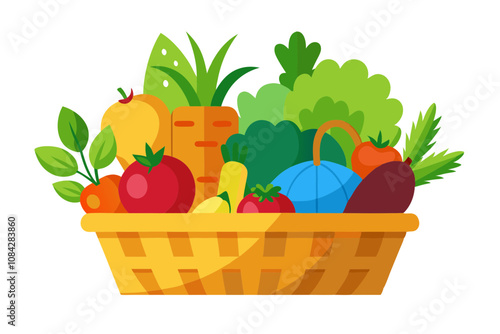 Fresh Basket of Vegetables and Fruits from the Market A Healthy Harvest