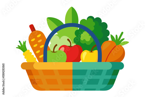 Fresh Basket of Vegetables and Fruits from the Market A Healthy Harvest
