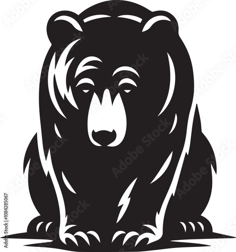 Shy bear a timid look head slightly tilted downward vector silhouette design