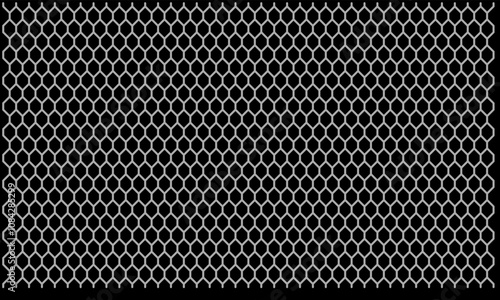 Wallpaper Mural seamless metal mesh pattern with grey hexagonal holes arranged uniformly on a solid black background, offering a modern and industrial aesthetic for designs. Torontodigital.ca