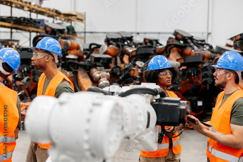 Wallpaper Mural Engineers programming robotic arm in factory Torontodigital.ca