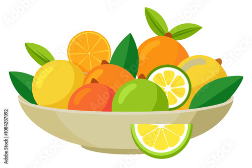 Vibrant Citrus Bowl, Lemons, Limes, and Oranges Perfectly Arranged