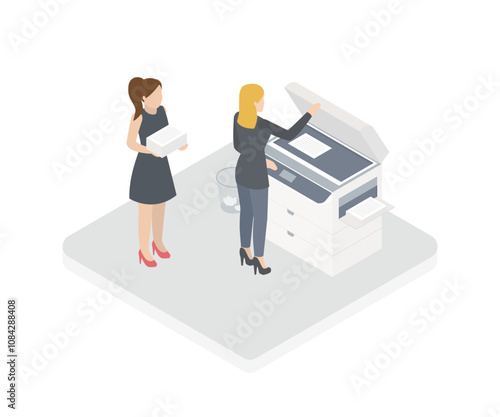 Wallpaper Mural Corporate isometric office copy room. People working with printer . Office or production technique. Technology for printing. Technique, printer, printing machine vector illustration Torontodigital.ca