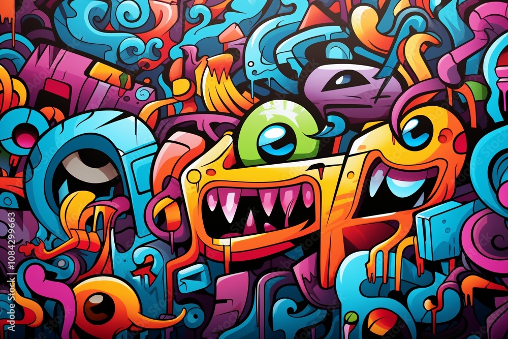 Obraz premium Abstract Graffiti Illustration Background, Graffiti Background, Graffiti Wallpaper, Graffiti Pattern, Street Art Graffiti, Graffiti Wall Background, Graffiti Digital Paper, AI Generative