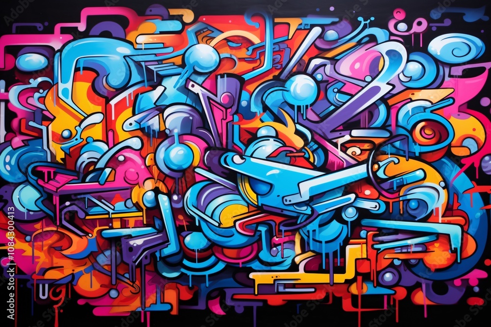 Obraz premium Abstract Graffiti Illustration Background, Graffiti Background, Graffiti Wallpaper, Graffiti Pattern, Street Art Graffiti, Graffiti Wall Background, Graffiti Digital Paper, AI Generative
