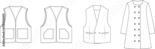 Flat sketch set of mens vests vector illustration