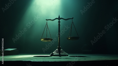 Justice unbalance scale in dark room with copy space for adding text. Concept for justice in law, Unfairly.