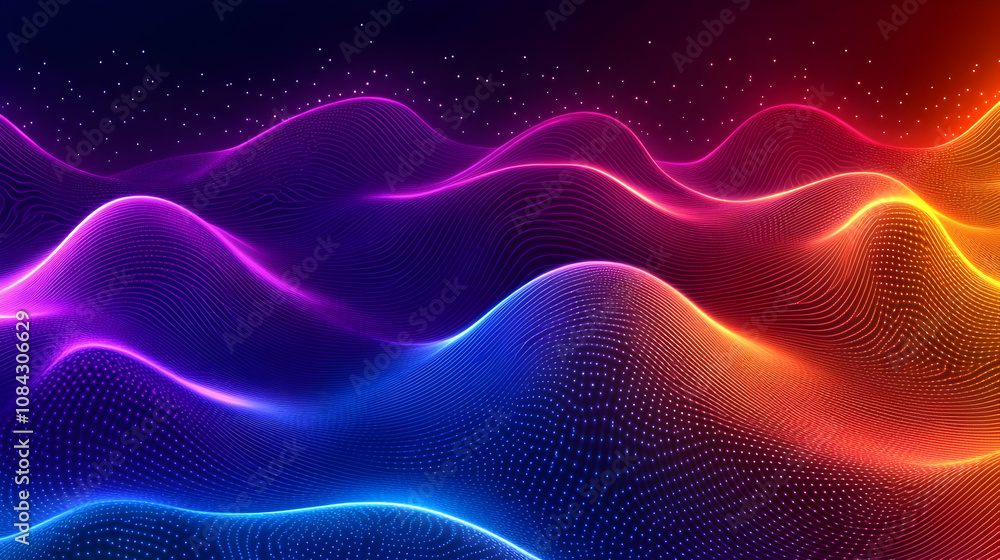 Fototapeta premium Abstract Background with Wavy Lines and Glowing Dots