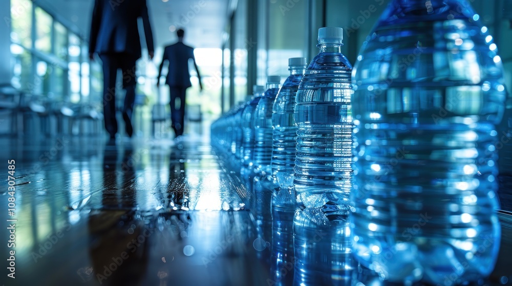 Fototapeta premium Bottled Water Row in a Modern Office