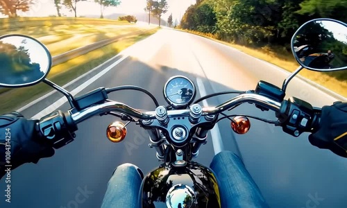 Motovlog video with camera on helmet, video of motorcyclist riding a motorbike on the highway