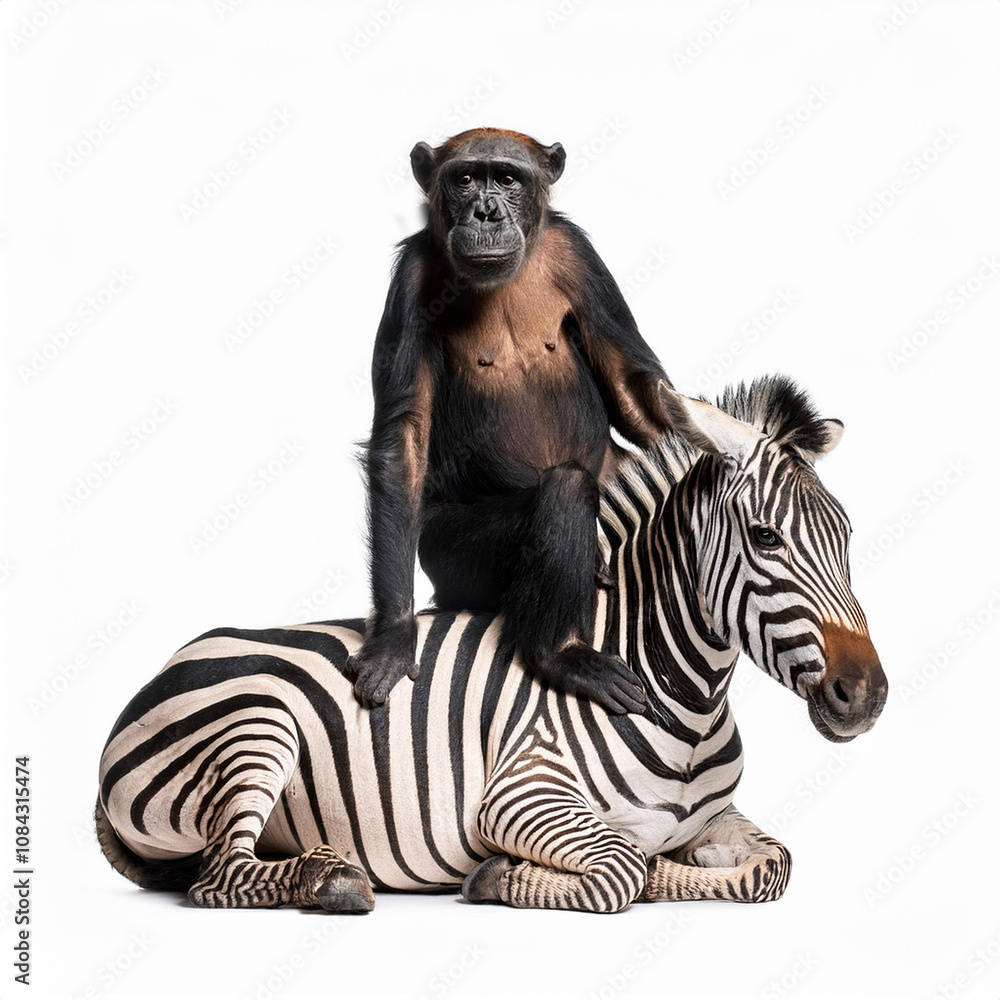 Naklejka premium chimpanzé , sur un zèbre, équitation, Afrique, zebras, animal, isolé, mammifère, blanc, noir, jardin zoologique, rayes, safari, cheval, faune, sauvage, vecteur, illustration, nature, faune, animal, s