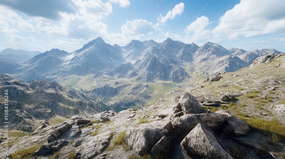 Fototapeta premium Mountain Landscape with Rocks in Foreground