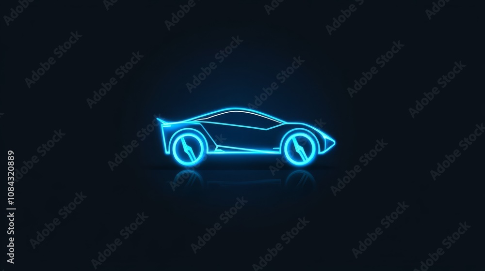 Naklejka premium Neon Blue Sports Car: Futuristic Concept 