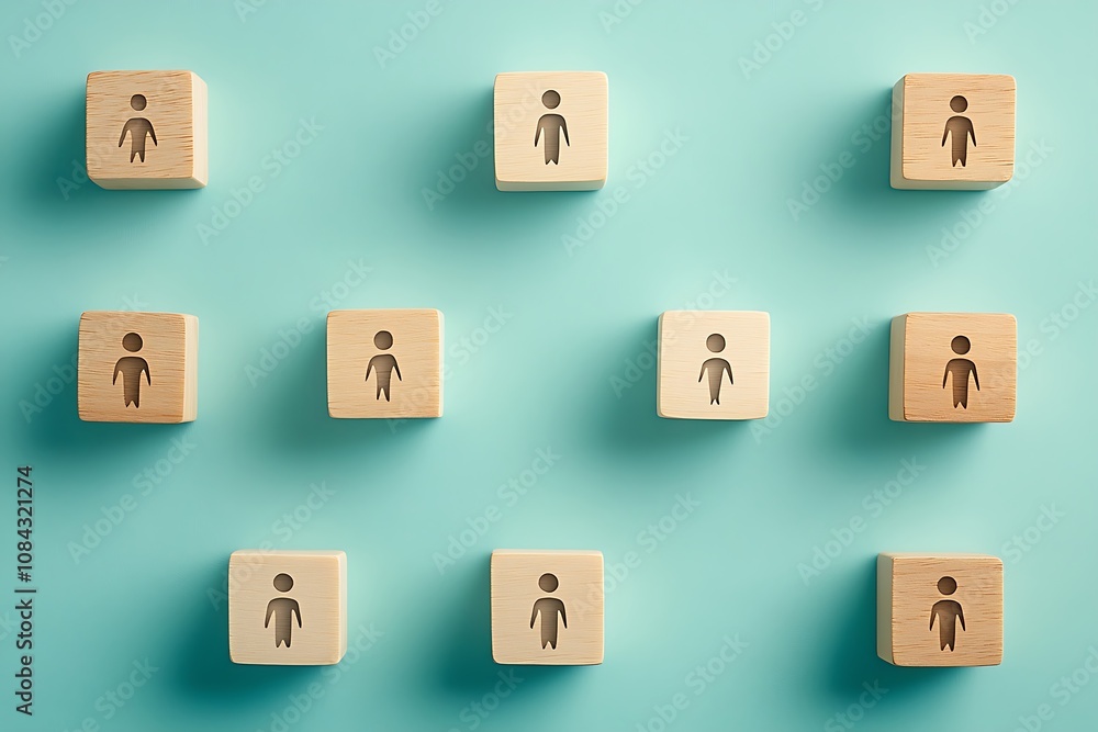 Obraz premium Wooden Blocks with Human Figures in Grid Pattern