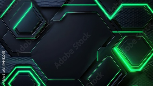 Hexagon background gaming with black viber material effect green neon lights background wallpaper AI generated image photo