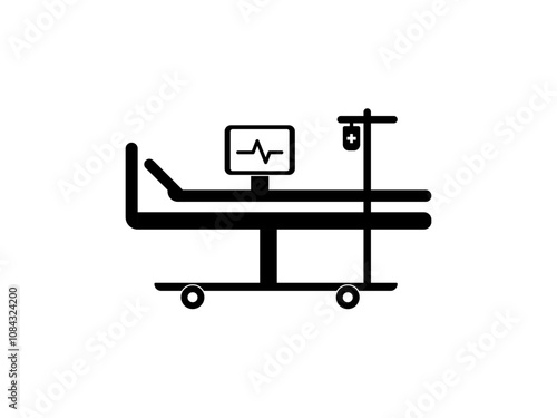 Intensive care black glyph icon. Critical care medicine. ICU. Hospital ward. Intensive treatment and close monitoring. Resuscitation. Silhouette symbol on white space. Vector isolated illustration