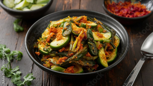 Karele Aur Baingan Ki Sabzi - Bitter gourd and eggplant stir-fry, flavorful and healthy photo