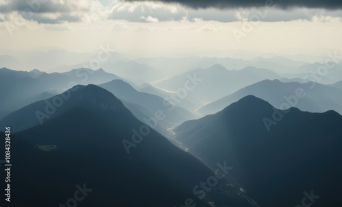 Serene mountain landscape with foggy valleys