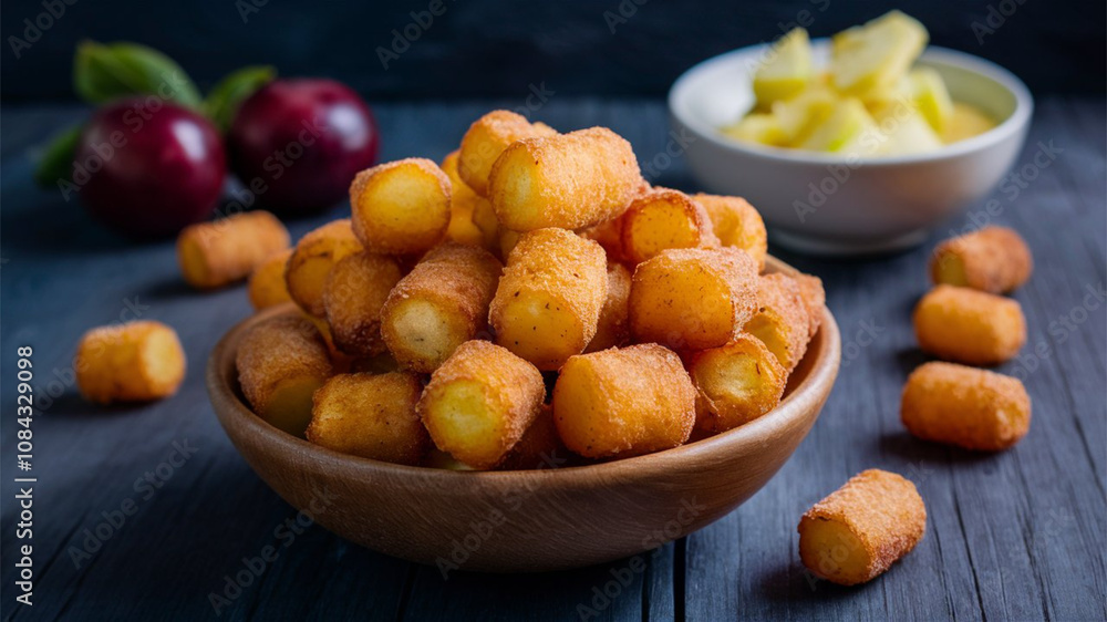 Tater Tots: Small, crispy, deep-fried potato cylinders, often served as a side dish or snack Tater Tots: Small, crispy, deep-fried potato cylinders, often served as a side dish or snack