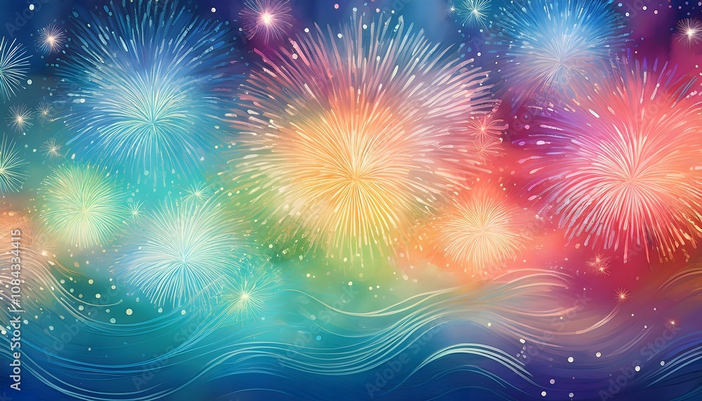Fototapeta premium Spectacular Fireworks Display over Wavy Ocean