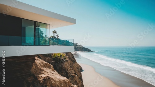 Modern Beach House with Ocean View in Daylight photo