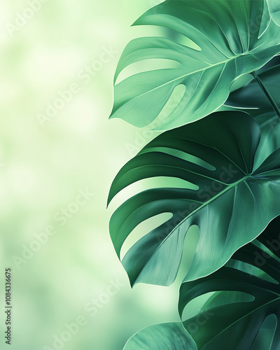 Monstera Deliciosa Leaves: A vibrant close-up of lush monstera deliciosa leaves, showcasing their intricate patterns and rich green hues, creating a serene and tropical aesthetic.