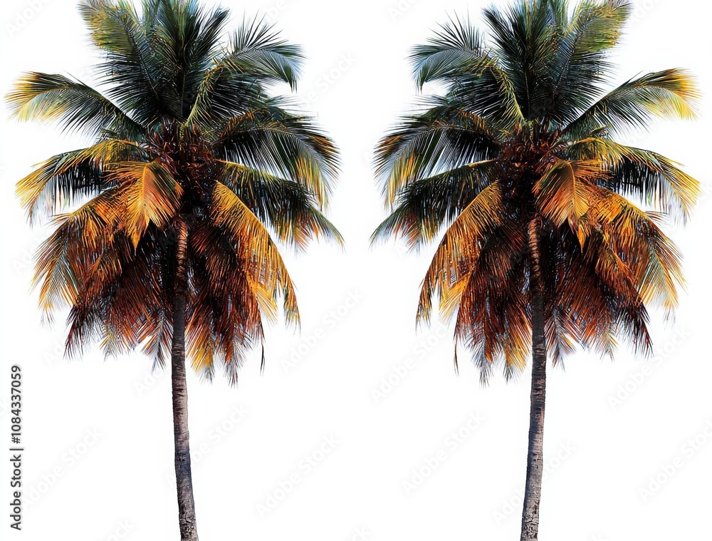 Fototapeta premium Coconut tree isolated with alpha channel compositing and clipping path , isolated on white background, , copy space, copy space for text,