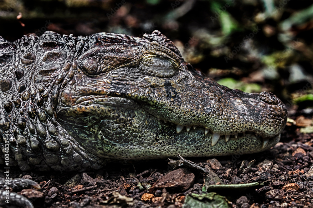 Fototapeta premium Broad-snouted caiman's head. Latin name - Caiman latirostris