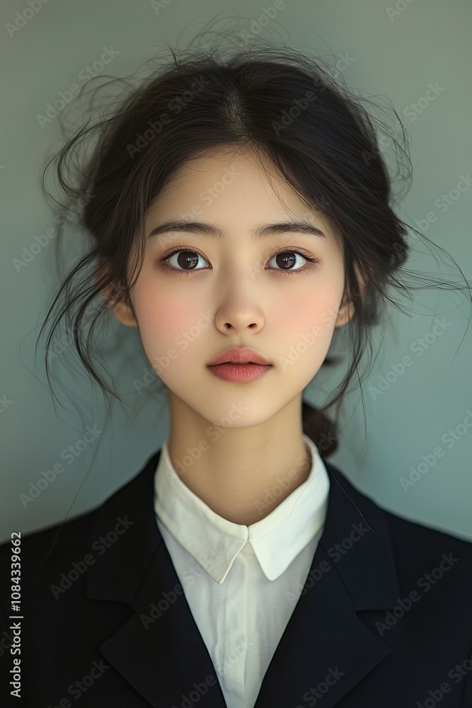 Asian female, 16 years old, close-up, school uniform, ID photo ,generative ai Asian female, 16 years old, close-up, school uniform, ID photo ,generative ai