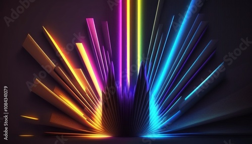 Abstract neon light arches in vibrant colors, creating a futuristic and dynamic visual, symbolizing modernity, creativity, and energy