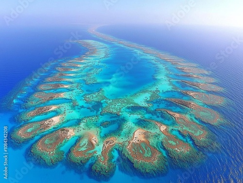 Aerial view of clear water patterns along the coast of Shark Bay, world heritage area, Denham, Western Australia, Australia photo