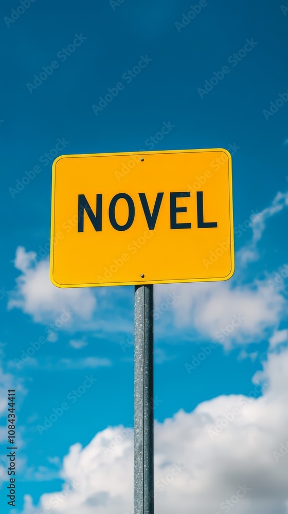 Novel Road Sign: A vibrant yellow road sign boldly displays the word Novel Road Sign: A vibrant yellow road sign boldly displays the word