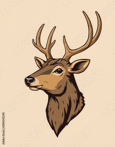 Illustration of a deer head with antlers. photo