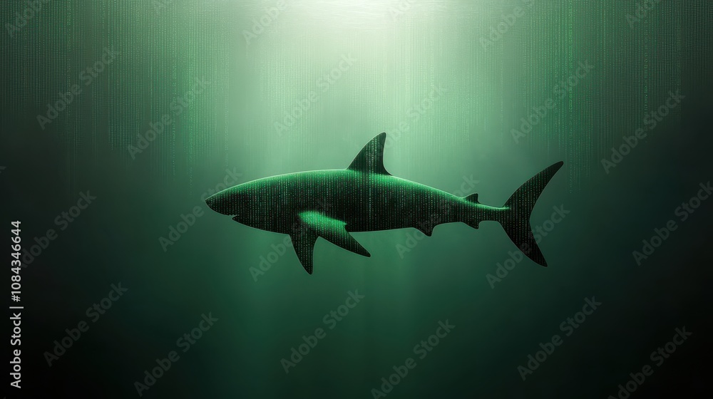 Fototapeta premium Majestic shark cruises through the deep blue ocean, captivating underwater encounter