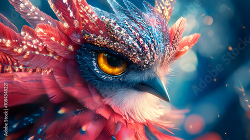 Glittering Red Bird Illustration
