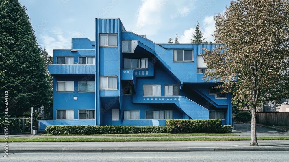 Blue Building Design Here's a and keyword list for your image.. Striking blue apartment ...