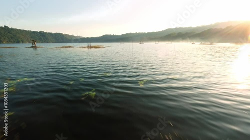 fpv drone aerial view morning on the lake in bali