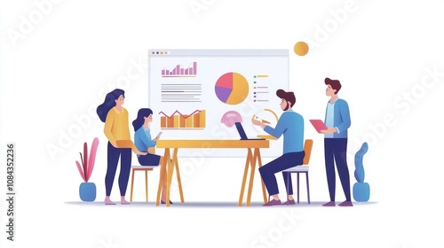 Business team colleagues discussing working analysis with financial data and marketing growth report graph in team, Meeting Talking Brainstorming Communication Concept.