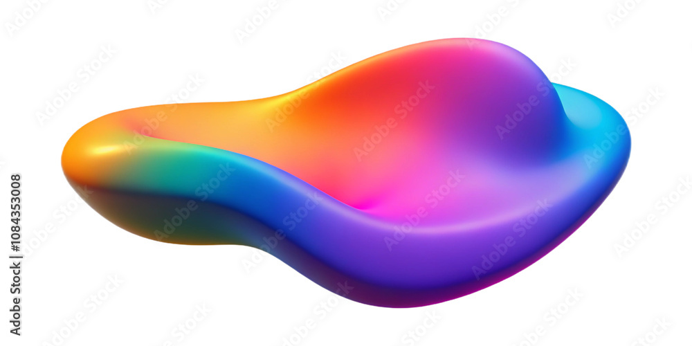 Obraz premium Abstract colorful gradient blob shape with a smooth and fluid form, blending vibrant hues of pink, blue, and orange, creating a modern and creative 3D look. Isolated on transparent background, png.