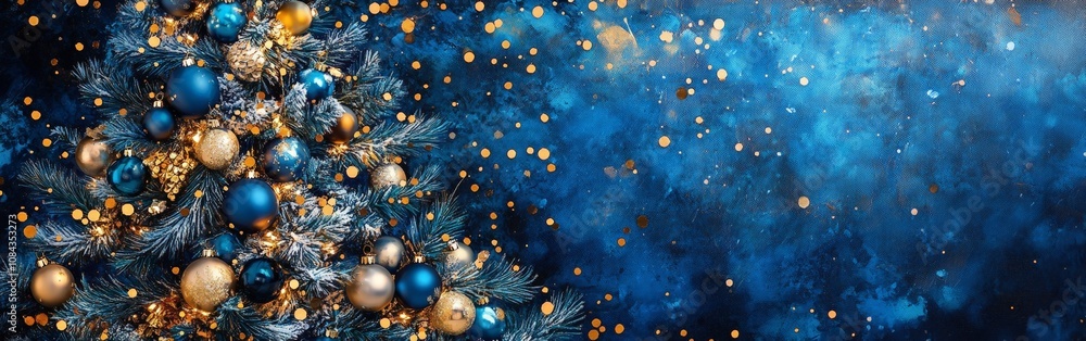 Vibrant watercolor Christmas tree with blue, silver, and white decorations Vibrant watercolor Christmas tree with blue, silver, and white decorations