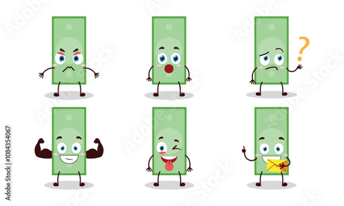 funny paper money with different expressions character design illustration