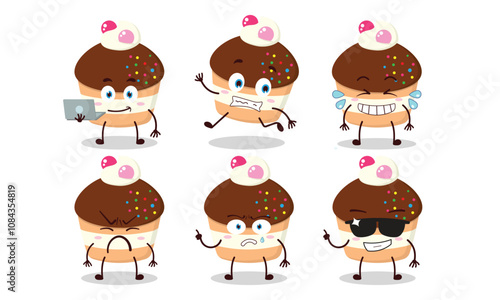 funny chocolate muffin cartoon character with many pose activity design illustration