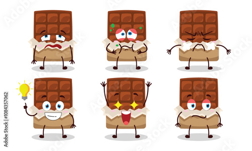 funny chocolate bar cartoon with different expressions design illustration