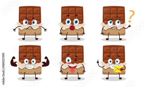 funny chocolate bar cartoon with different expressions character design illustration
