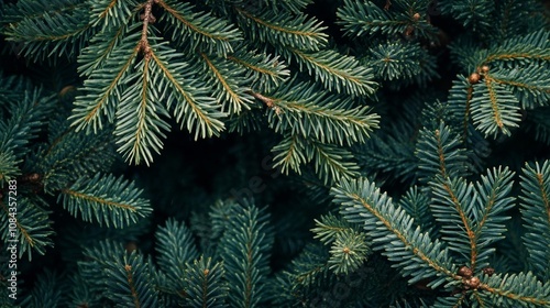 Fir Tree Branches with Snowflakes in Christmas Background