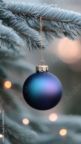 Wallpaper Mural a beautiful blue christmas ornament with golden string hanging on a frosted fir branch, , smartphone wallpaper, ipad wallpaper or reel picture, instagram story, atmospheric conceptual photography Torontodigital.ca